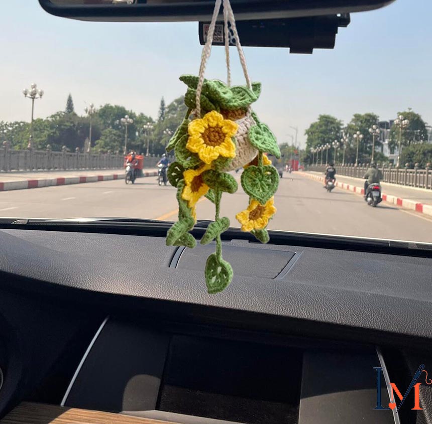 Crochet Monstera Plant Car Hanger Handmade for Modern Decor 2