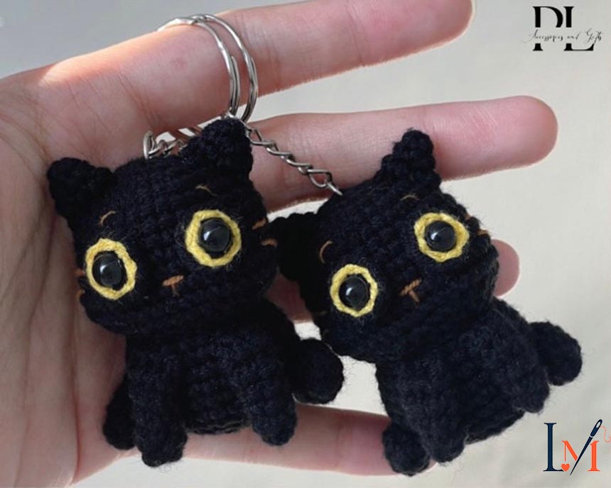Cute Black Cat Crochet Keychain, Amigurumi Black Cat, Crochet Mini Black Cat Plush Plushie Toy, Baby Black Cat Cute Gifts, Cat Bag Charm