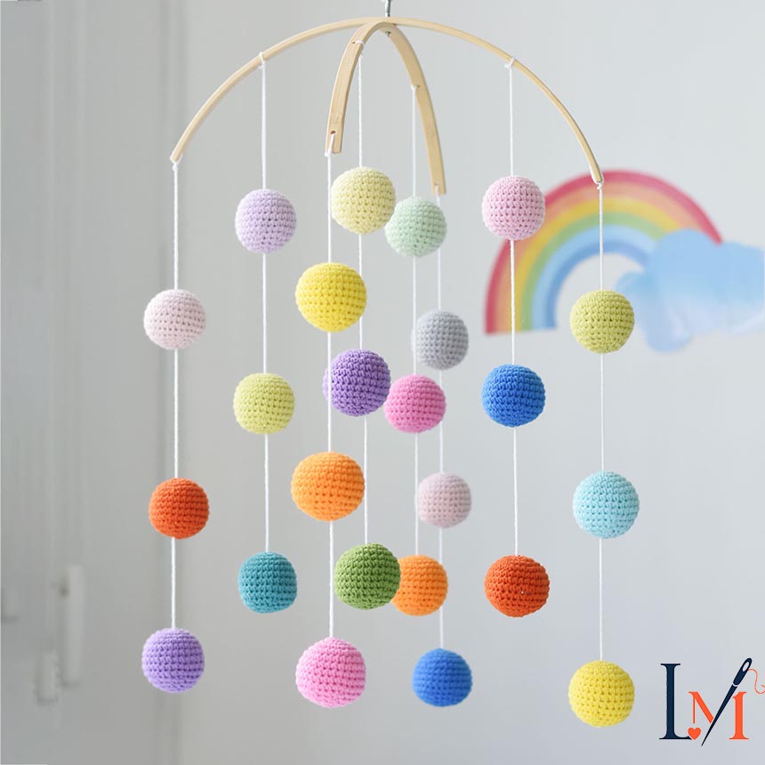 Crochet Ball Crib Mobile: Multicolor Nursery Decor