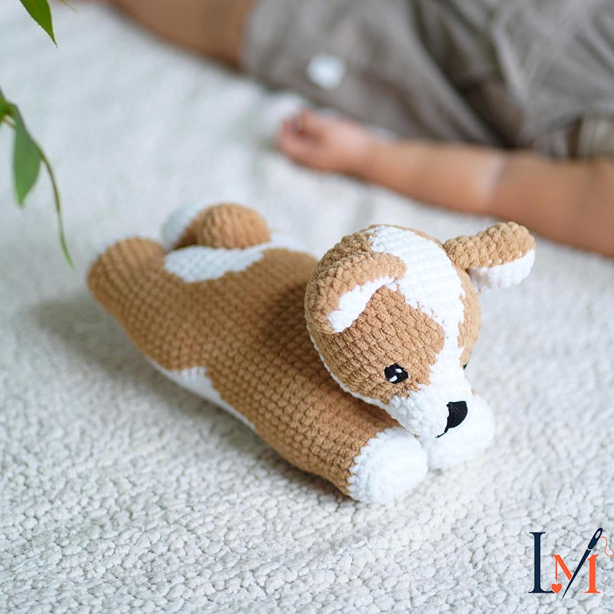 Crochet Corgi Amigurumi: Handmade Chenille Plushie