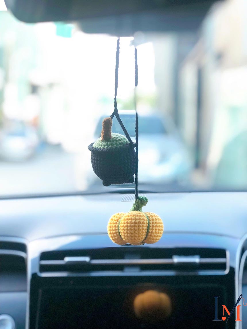 Crochet Ghost and Pumpkin Car Hanger Handmade for Halloween 2