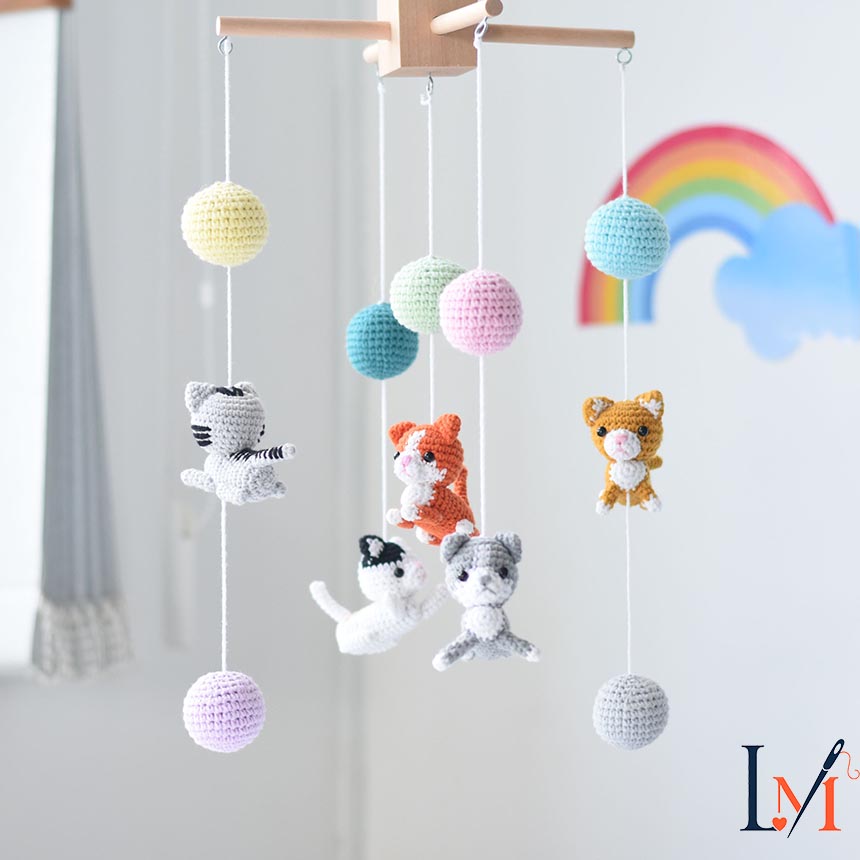 Crochet Kitten Crib Mobile: Handmade Cat Amigurumi Nursery Decor