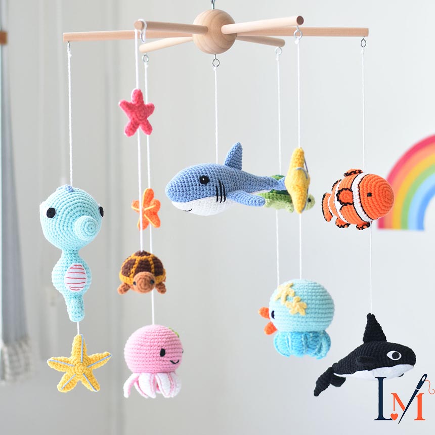 Crochet Sea Animals Crib Mobile: Ocean Amigurumi Nursery Decor