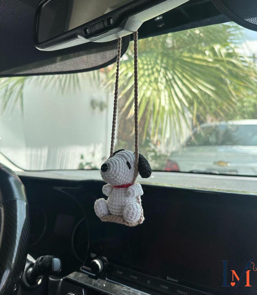 Crochet Snoopy Car Hanger Handmade for Car Decor and Gifts