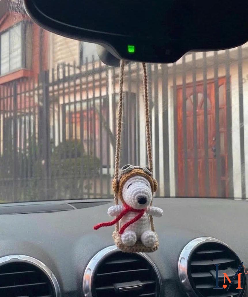 Crochet Snoopy Car Hanger Handmade for Car Decor and Gifts 6
