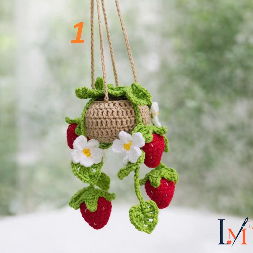 Strawberry Crochet Car Hanger Handmade for Gift and Car Decor 2