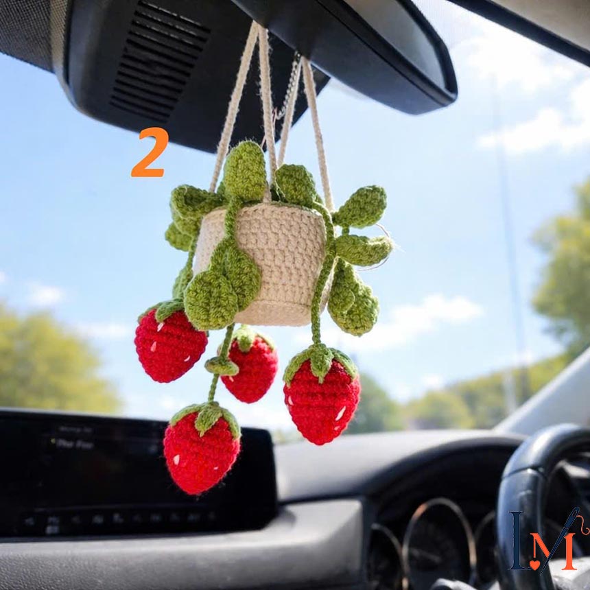 Strawberry Crochet Car Hanger Handmade for Gift and Car Decor 3