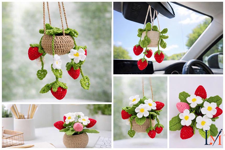 Strawberry Crochet Car Hanger Handmade for Gift and Car Decor 5