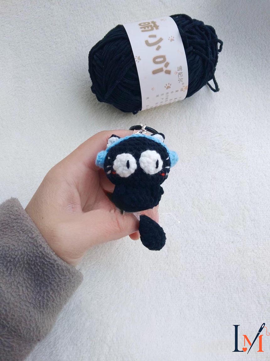 Cute Crochet Black Cat Keychain, Amigurumi Cat Charm, Kawaii Black Kitty Plush Keyring, Handmade Animal Gift, Bag Charm Accessory