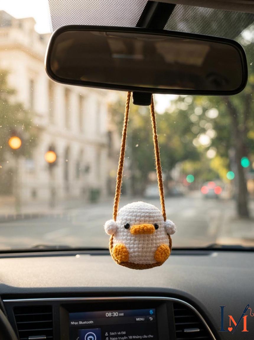 Cute Swinging Duck Car Mirror Hanging Accessories, Crochet Duckling Ornaments, Car Decorations, Car Charm, New Car Gift Idea, Gift For Her