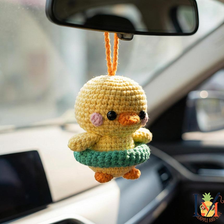 Handmade Float Ring Duck Crochet Car Hanging, Summer Rearview Ornament