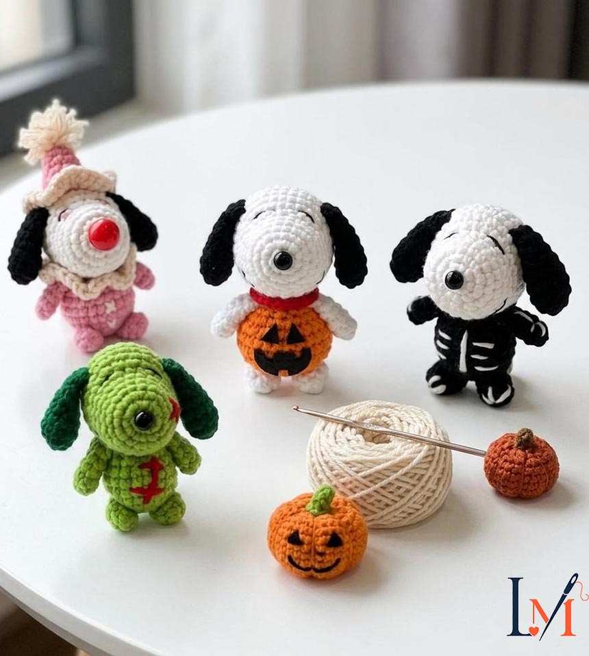 Halloween Snoop Crochet Keychain, Handmade Amigurumi Snoop Keyring, Pumpkin Skeleton Zombie Dog Keychain, Cute Halloween Bag Charm