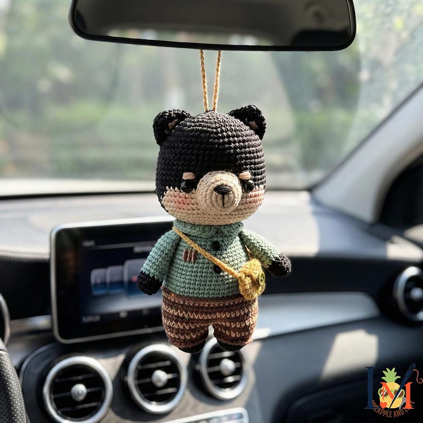 Handmade Aki The Shiba Crochet Car Hanging, Cozy Puppy Outfit Decor