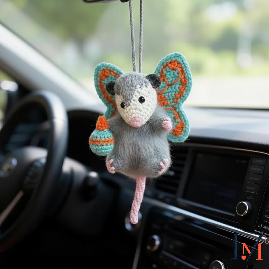 Crochet Possum Car Hanger Handmade for Animal-Themed Decor 1