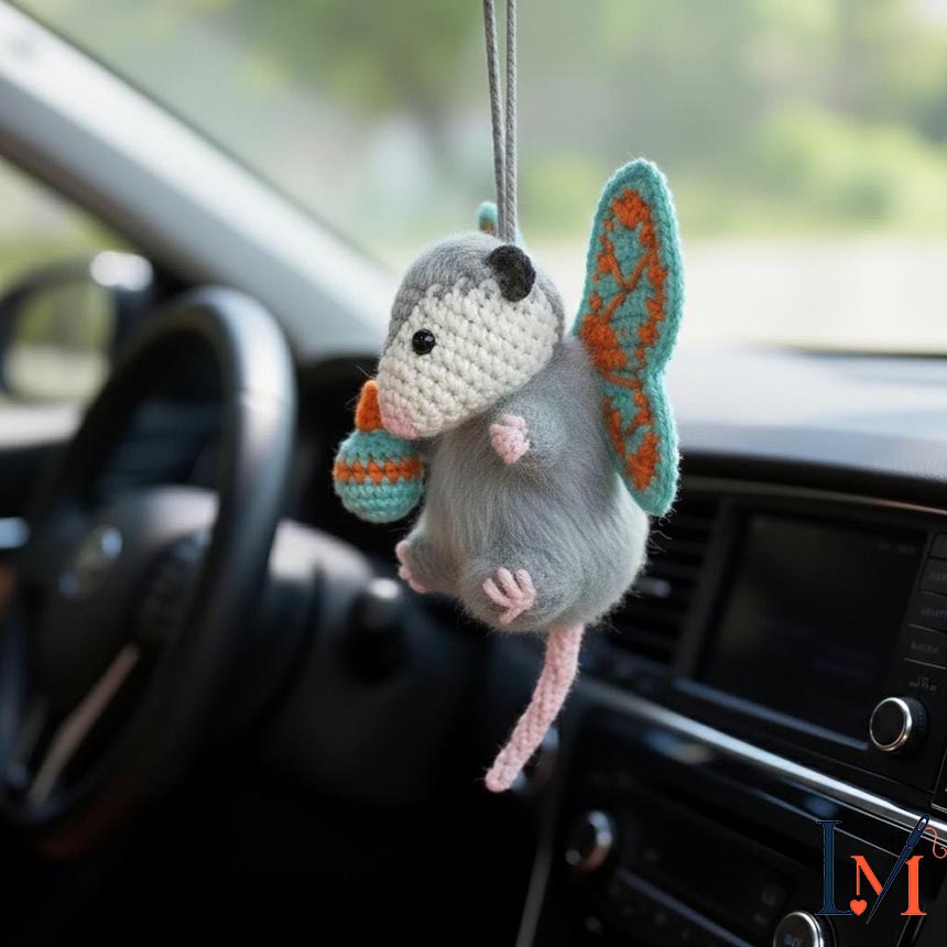 Crochet Possum Car Hanger Handmade for Animal-Themed Decor 2