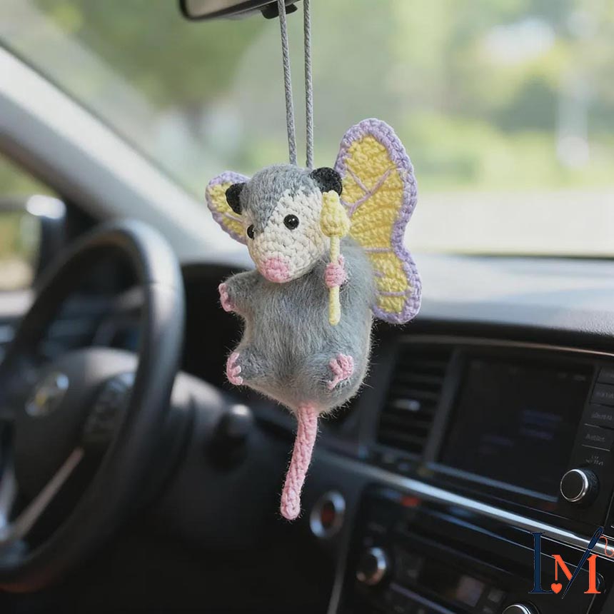 Crochet Possum Car Hanger Handmade for Animal-Themed Decor