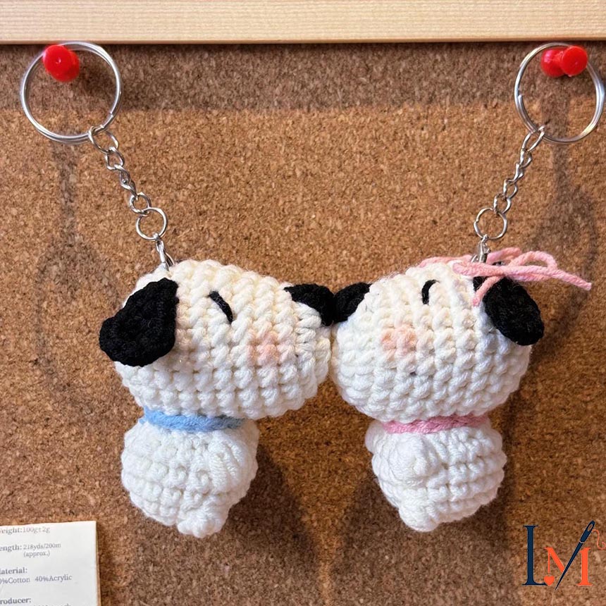 Handmade Crochet Snoop Couple Keychain, Amigurumi Dog Pair Bag Charm