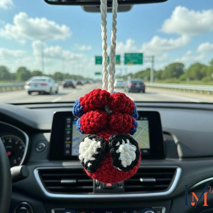 Crochet Spiderman Car Hanger Handmade for Hero-Inspired Decor 5