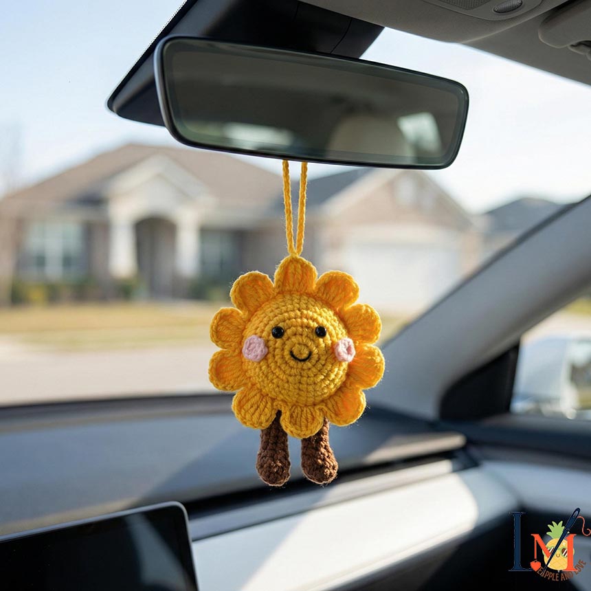 Crochet Sunflower Car Hanger Handmade for Bright Everyday Decor 1