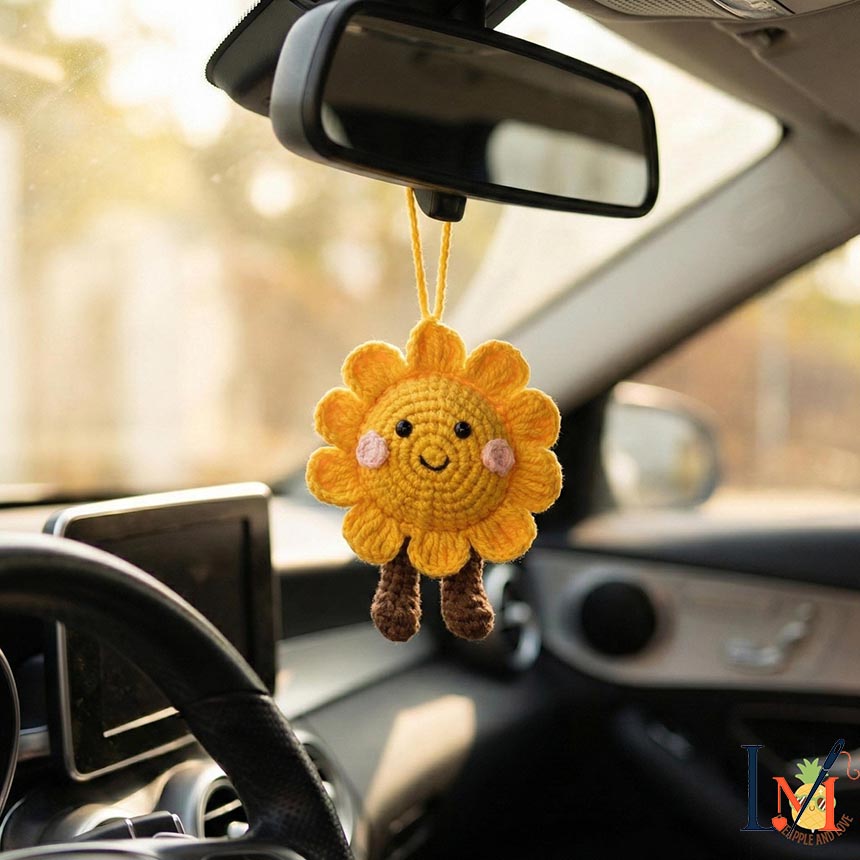Crochet Sunflower Car Hanger Handmade for Bright Everyday Decor 3