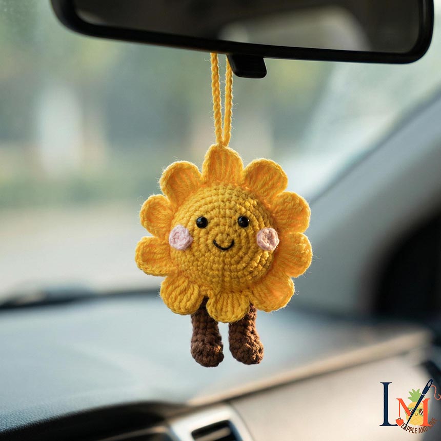 Crochet Sunflower Car Hanger Handmade for Bright Everyday Decor 6