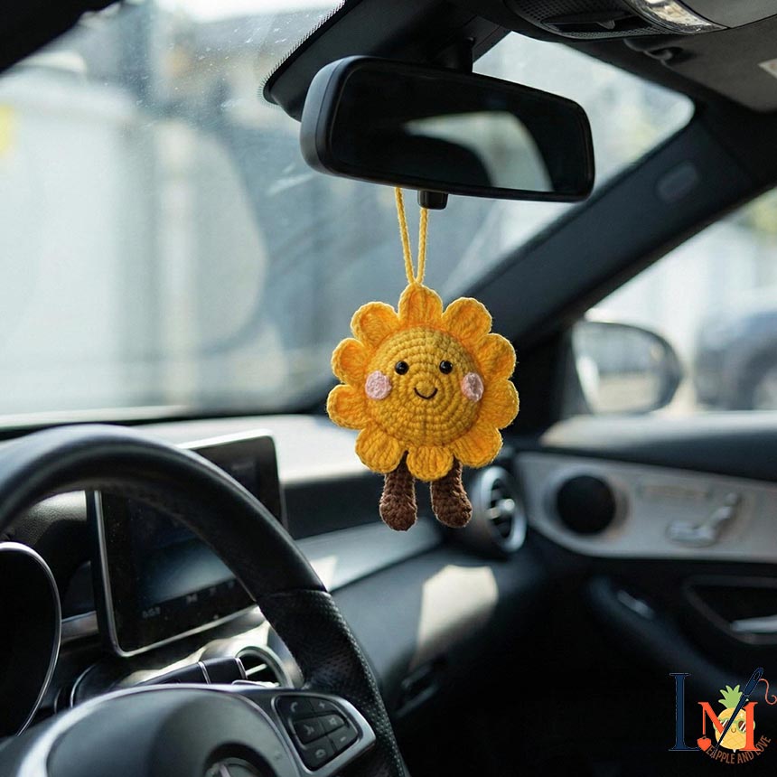 Crochet Sunflower Car Hanger Handmade for Bright Everyday Decor 8