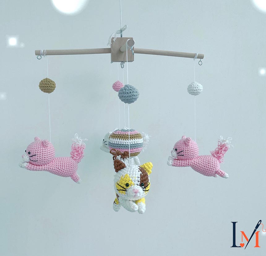 KITTEN Mobile,CAT mobile,Mobile Cat baby,Baby Bathroom decoration,Crochet cat, Baby Crib Mobile,unique gift