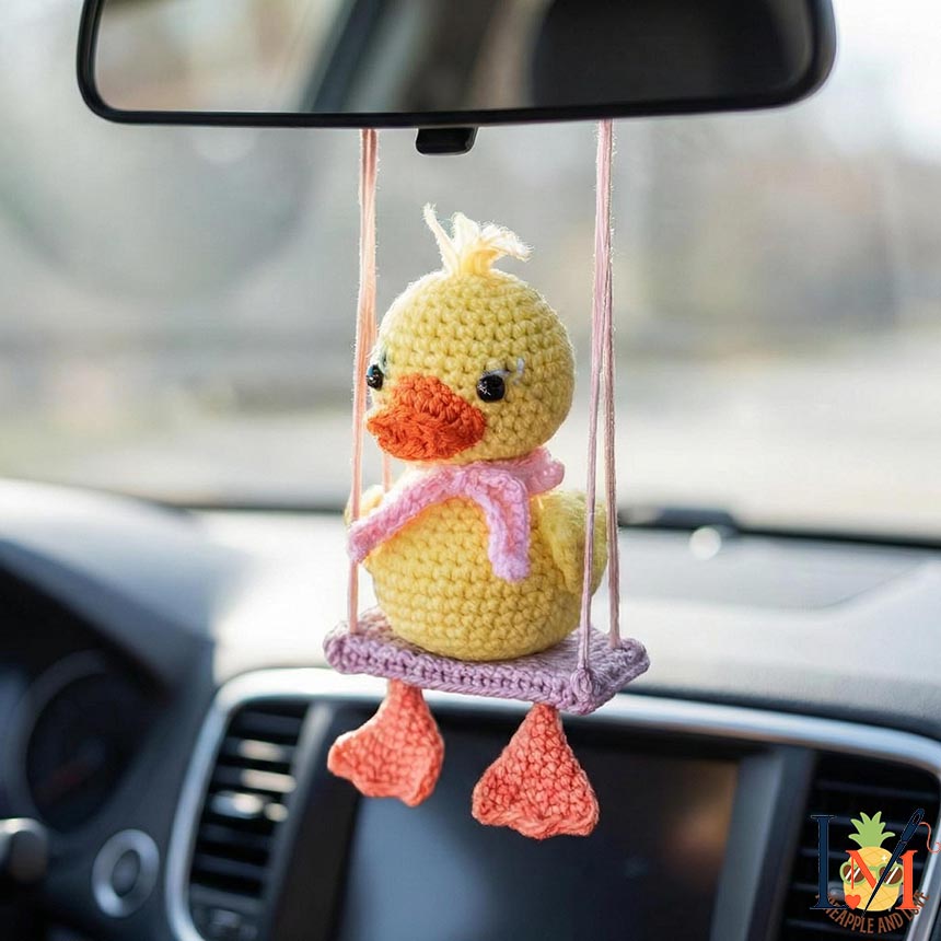 Handmade Playful Duck Crochet Car Hanging, Seat Swing Doll Ornament