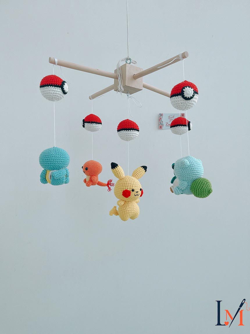 Portable crib / Pokemon Pikachu and friends crochet baby mobile set / nursery decoration / crochet mobile / unique gift
