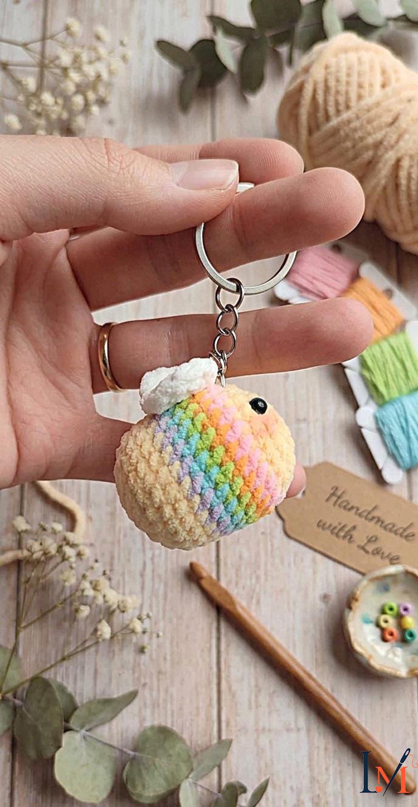 Rainbow Bee Keychain – Cute Crochet Bee | Handmade Plush Bag Charm Bring a little buzz of happiness with this adorable rainbow bee!