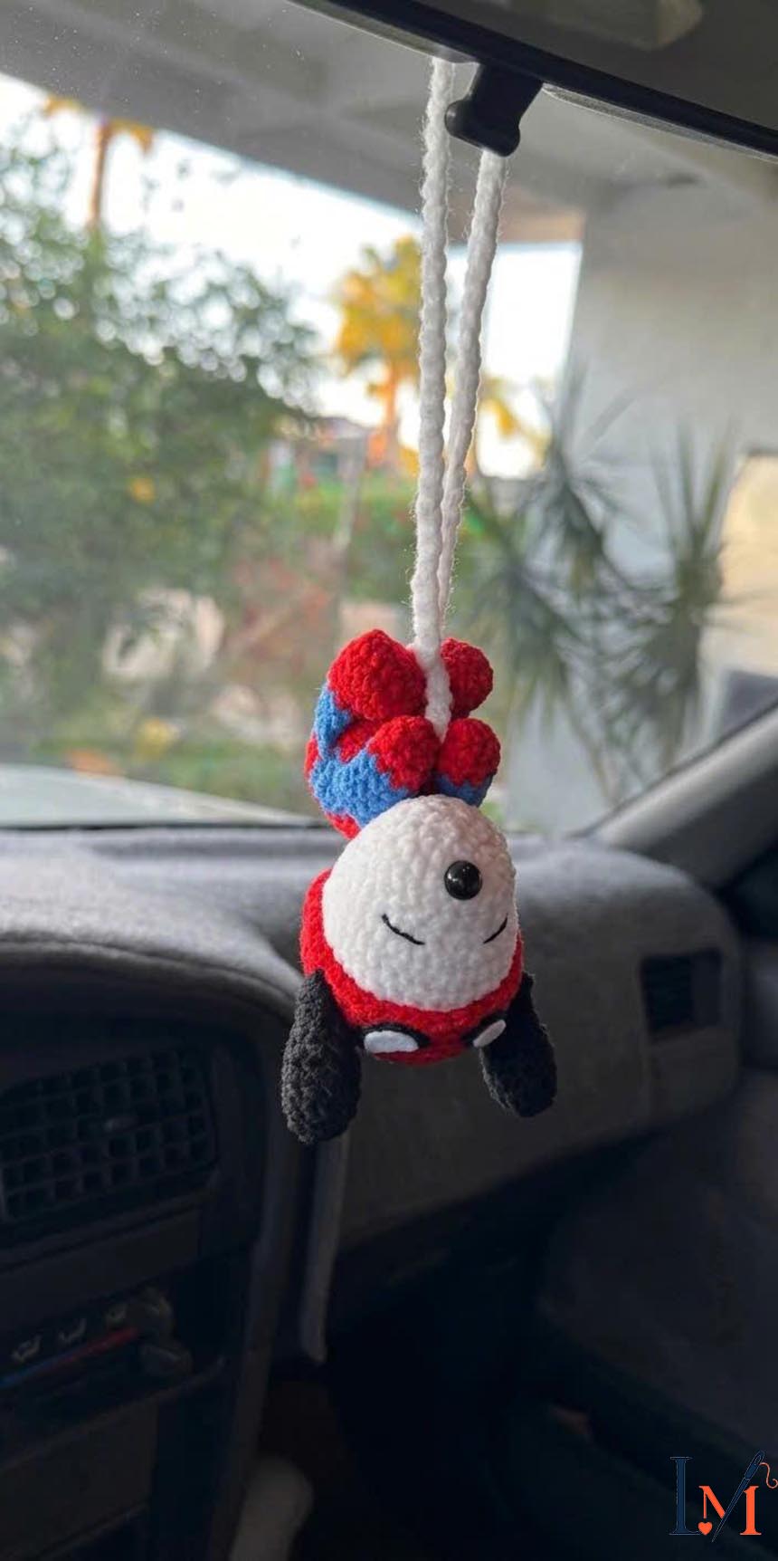 SpiderMan Snoop Crochet Car Hanging Charm, Handmade Amigurumi Car Mirror Decor, Gift for Marvel Fans, Kawaii Car Accessory
