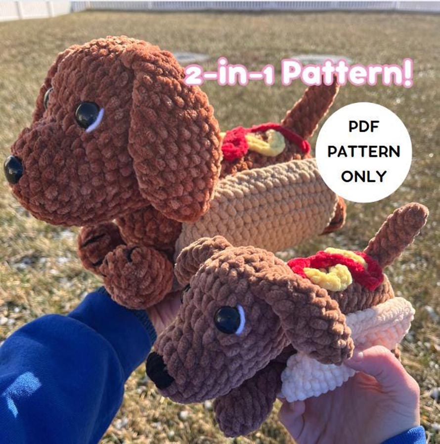 2-in-1 Hot Dog Pup Crochet Pattern PDF Digital Download Amigurumi Stuffed Animal Plushie Pattern