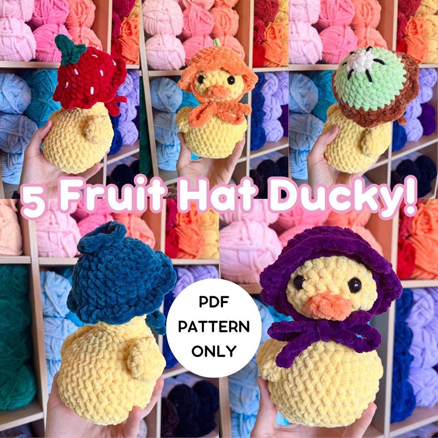 5 Fruit Hat Ducky Pattern PDF Digital Download Amigurumi Stuffed Animal Crochet Plushie Pattern