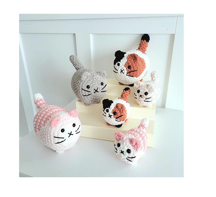 6 in 1 Crochet Cat Loaf patterns, kitty plushie patterns, calico solid, bundle beginner easy simple pattern, gift stuffed animal Amigurumi