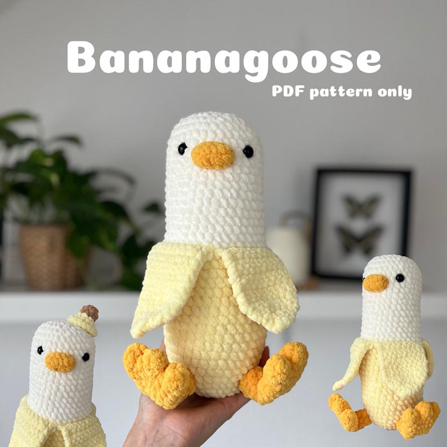 Bananagoose Crochet Pattern - Amigurumi Banana Goose - plushie crocheting PDF pattern