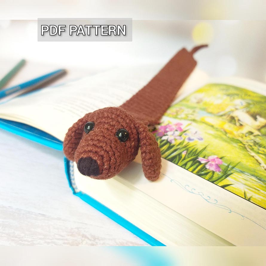Crochet Bookmark Dog Pattern, Amigurumi dachshund tutorial PDF for dog mom