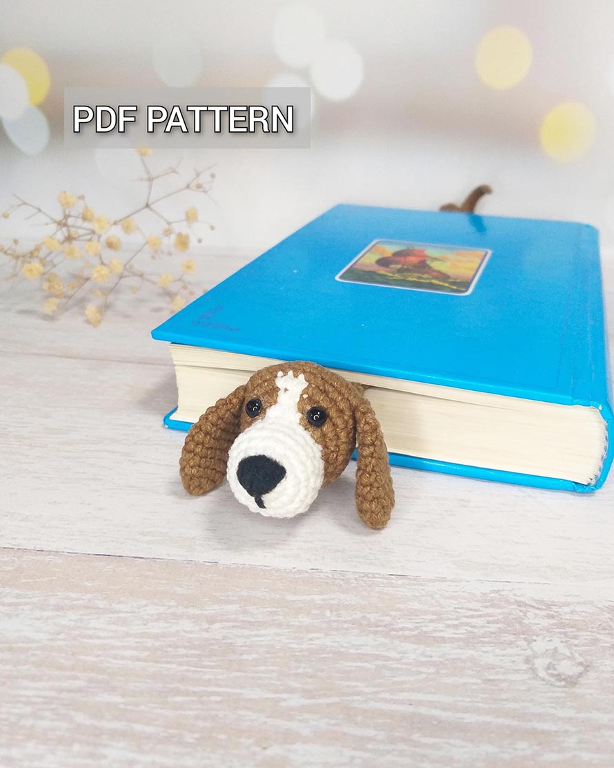 Crochet bookmark pattern beagle dog, Amigurumi tutorial, animal DIY for dog lover