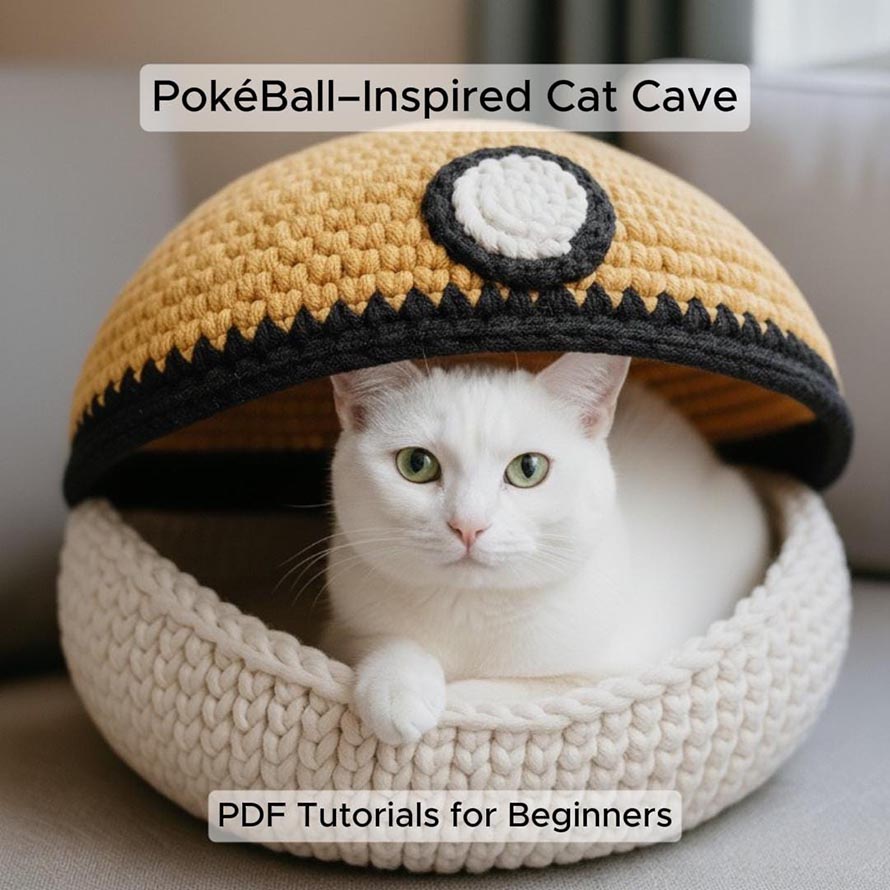 Crochet Cat Cave Pattern PDF – Cozy Cat Bed DIY – Amigurumi Pet House – Chunky Yarn Cat Bed Pattern – Beginner-Friendly Crochet