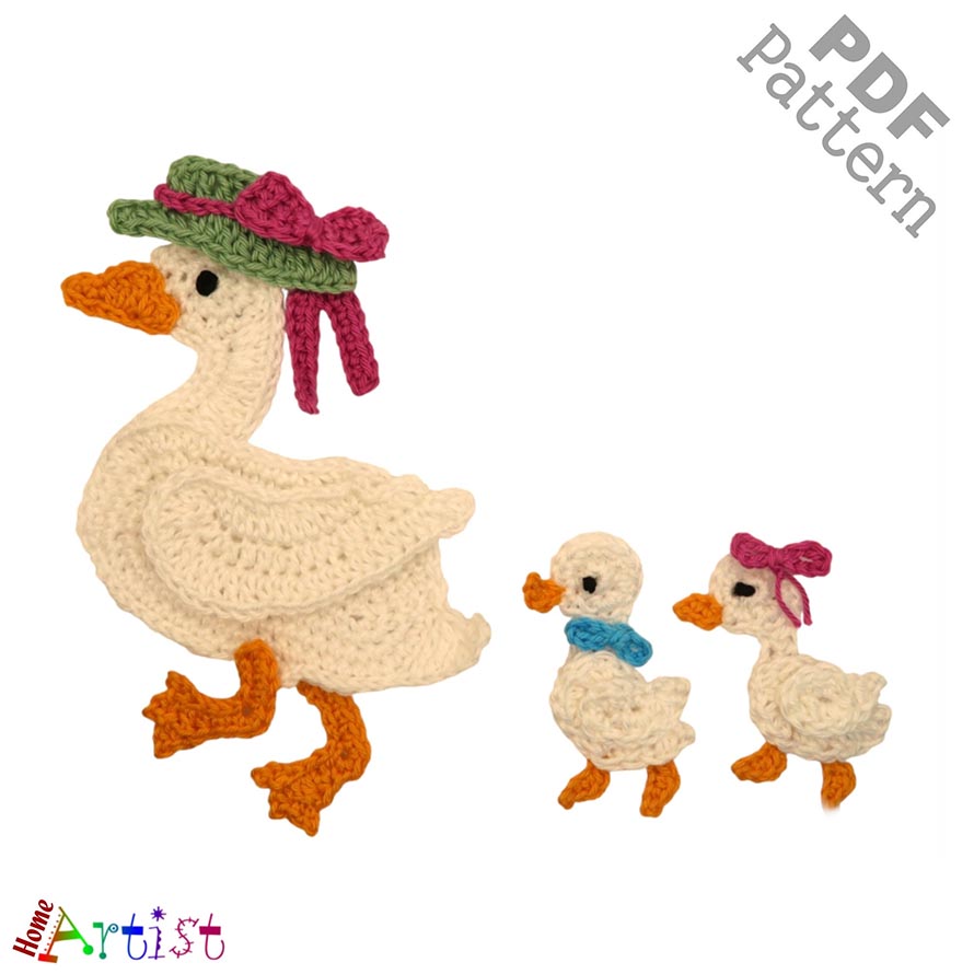 Crochet Duck Applique Pattern: Mom and Ducklings PDF Download ENG