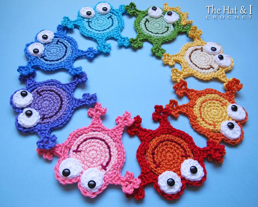 CROCHET PATTERN - Hoppy Frogs - crochet frog pattern, frog applique pattern, frog coaster pattern, frog prince pattern - PDF Download