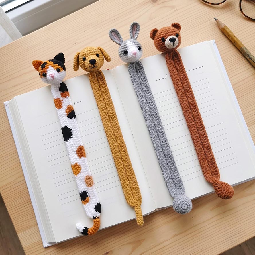 Cute Animals Bookmark Set Crochet PDF Pattern - 4in1 Cute Bookmark Amigurumi Reading Accessory - Beginner Friendly Crochet Back to School
