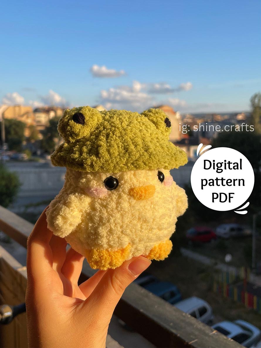 Duckie in Frog Hat Crochet Plush Amigurumi Pattern (PDF)
