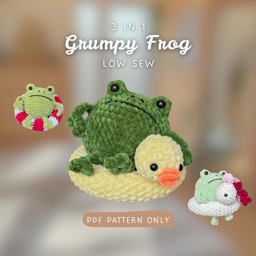 Grumpy Frog in Floaty | LOW SEW | Crochet Patterns | beginner-friendly difficulty | cute summer crochet idea