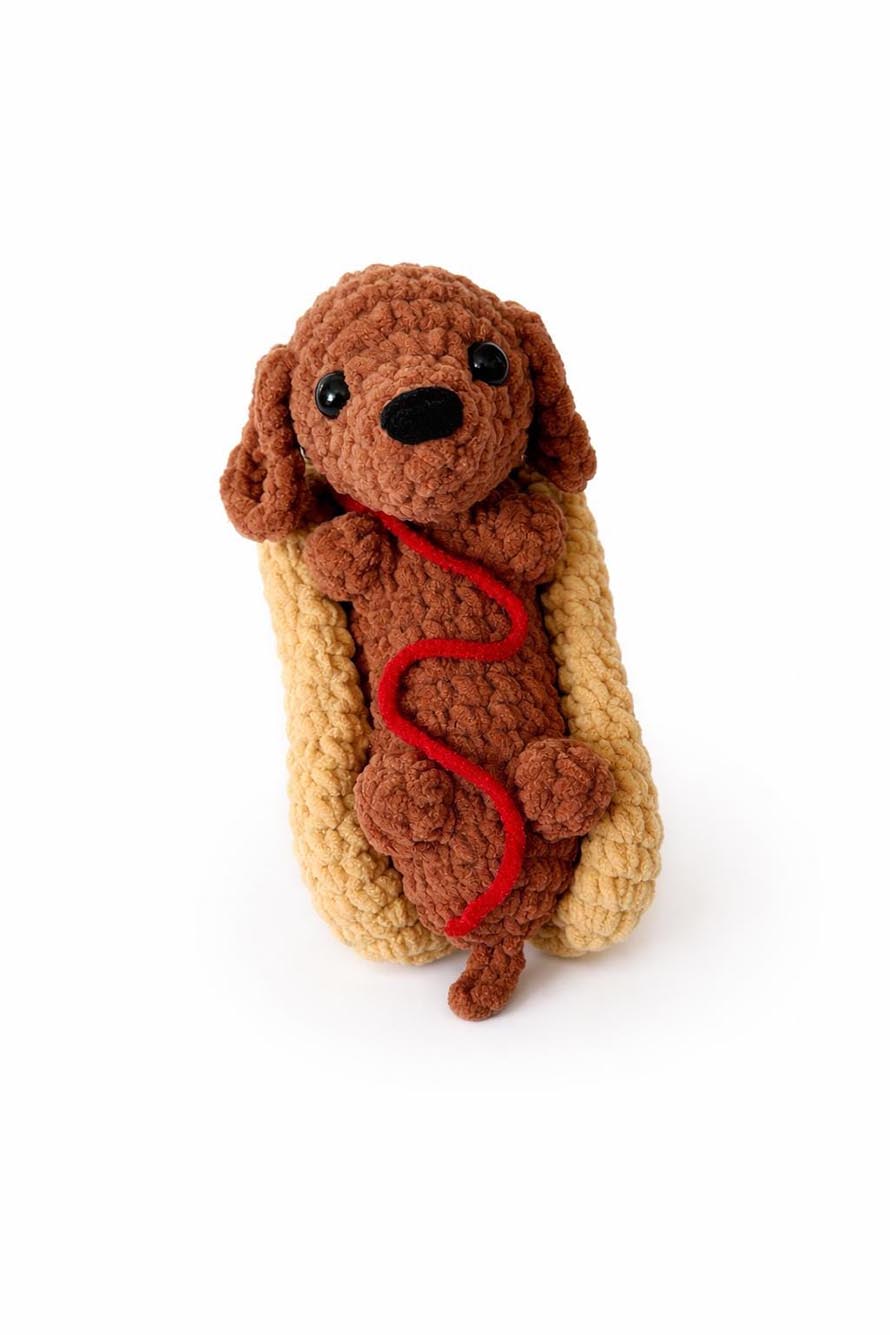 Hot Dog Crochet Pattern PDF, Dachshund Amigurumi Pattern, Funny Dog Crochet Pattern, Food Pun Plush, Beginner Crochet Pattern