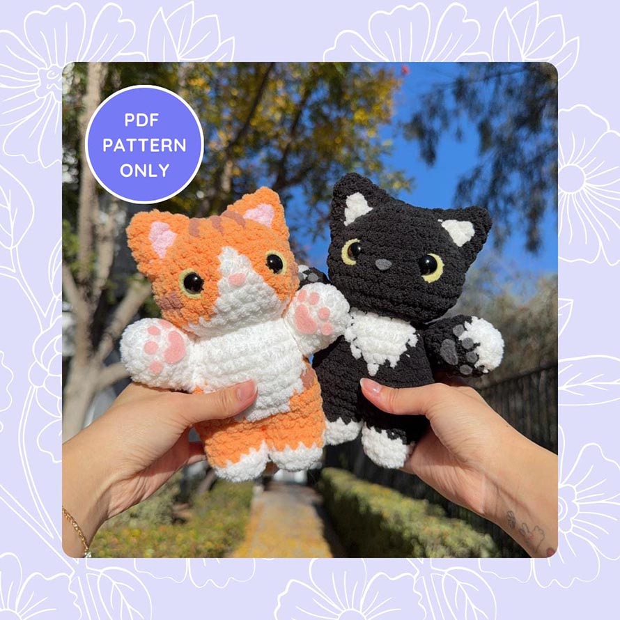 Kitty Crochet Pattern - Orange & Tuxie Cat Amigurumi Plushie Digital Download - Beginner Friendly