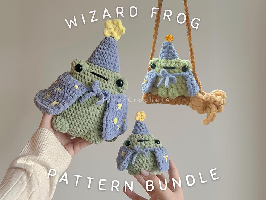 Wizard Frog Crochet Pattern Bundle / 3 in 1 Chunky Frog Mage / US PDF Pattern Set
