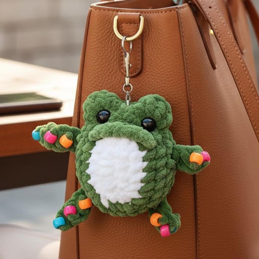 Chubby Frog Crochet Pattern Beaded Fidget Toad No Sew Amigurumi Sensory Keychain for Beginners