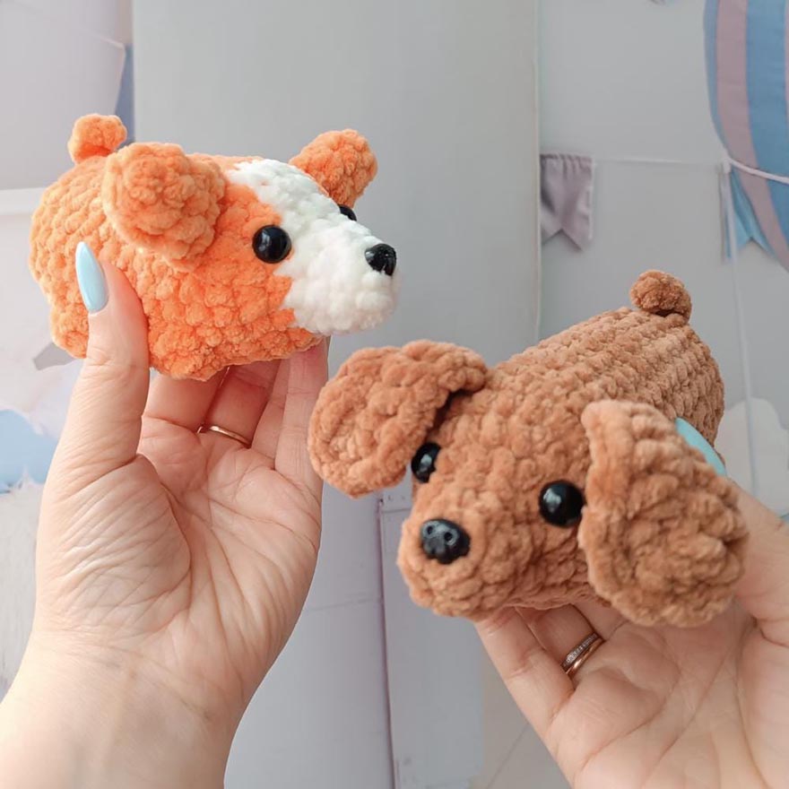 Crochet Corgi and Dachshund dogs plush no sew patterns Cute kawaii crochet keychains Corgi mini puppy Amigurumi tutorial PDF in English