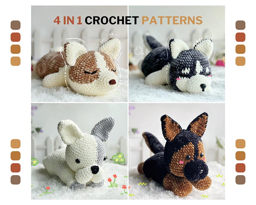 Dogs Crochet Patterns, Corgi Crochet Pattern, German Shepherd Crochet Pattern, Husky Crochet Pattern, French Bulldog Crochet Pattern