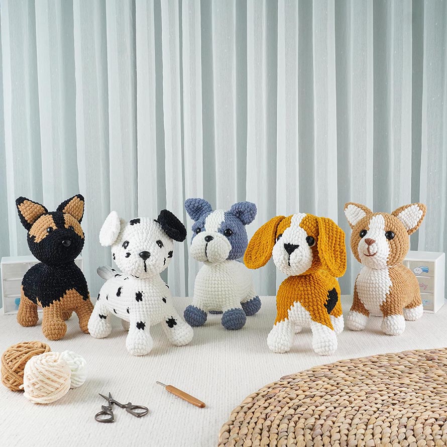 (5in1) Woofy Friends Club Crochet Patterns Bundle | Basset Hound Pattern, German Shepherd Pattern, French Bulldog Pattern, Corgi Pattern